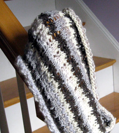 Knit Cowl in Gray, White and Dark Brown